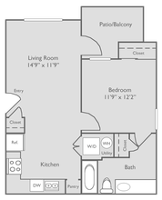 A2U-1 bedroom, 1 bathroom 14303 floor plan